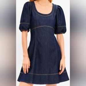 LOFT Dark Blue Puff Sleeve Mini Dress 10 NWT